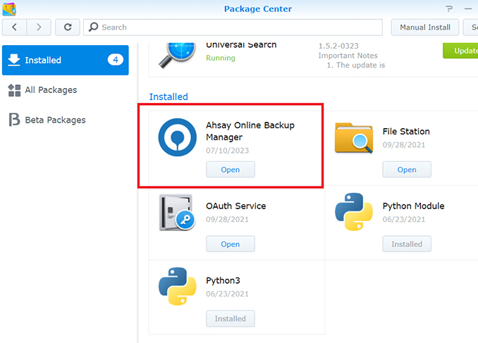 Ahsay Self Hosted Backup Solution - Synology