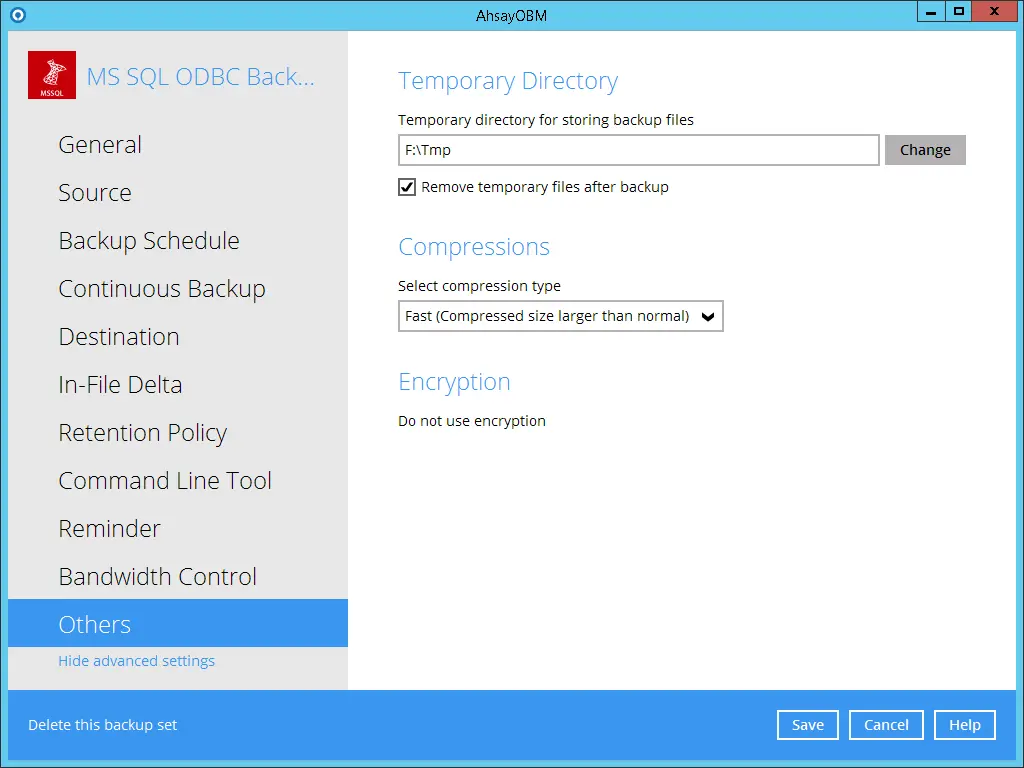 Temporary Directory settings in MSSQL Backupset