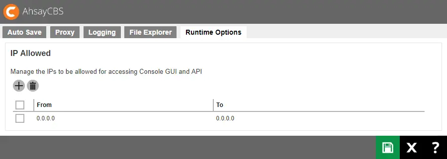 CBS IP Filter settings on web console