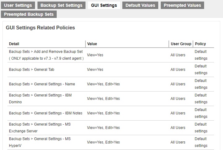 GUI Settings Effective Policy