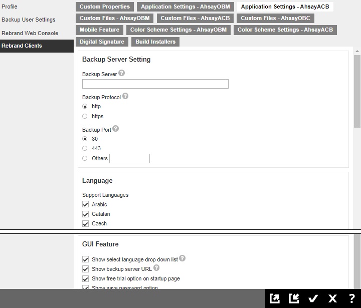 Rebrand Clients Application Settings for AhsayACB