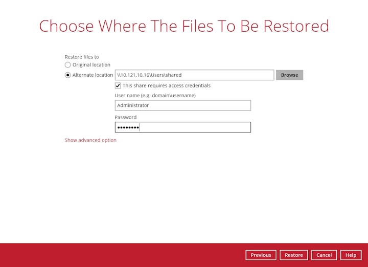 Restore to Unmapped Network Share