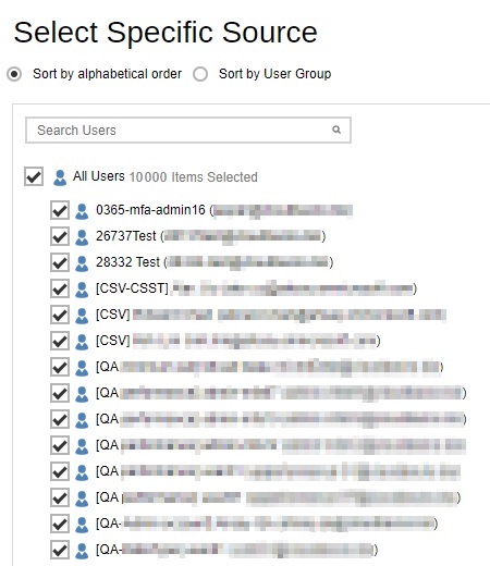 Microsoft 365 users selection