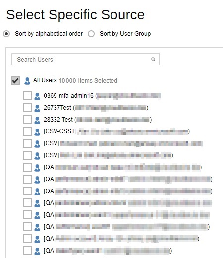 Microsoft 365 users selection