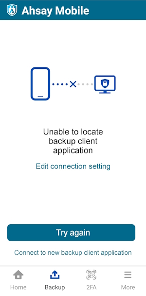 Unable to locate backup client application