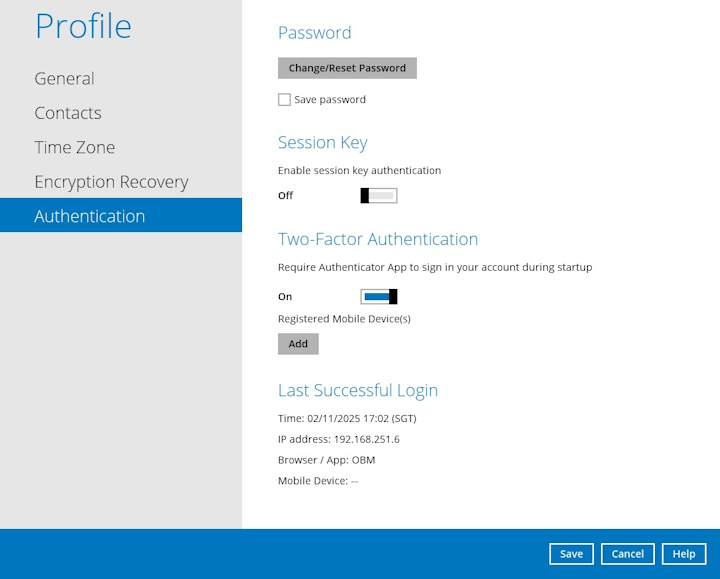 AhsayOBM Authentication Page