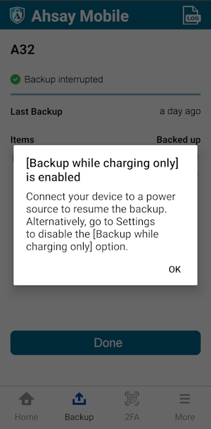 Backup while charging only