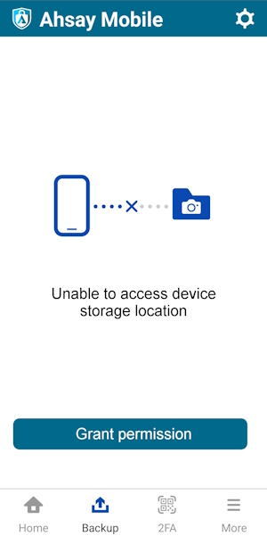 Backup Page - Unable to access device storage location