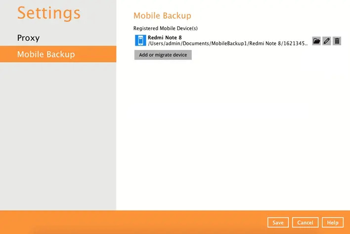 New Mobile Backup Destination
