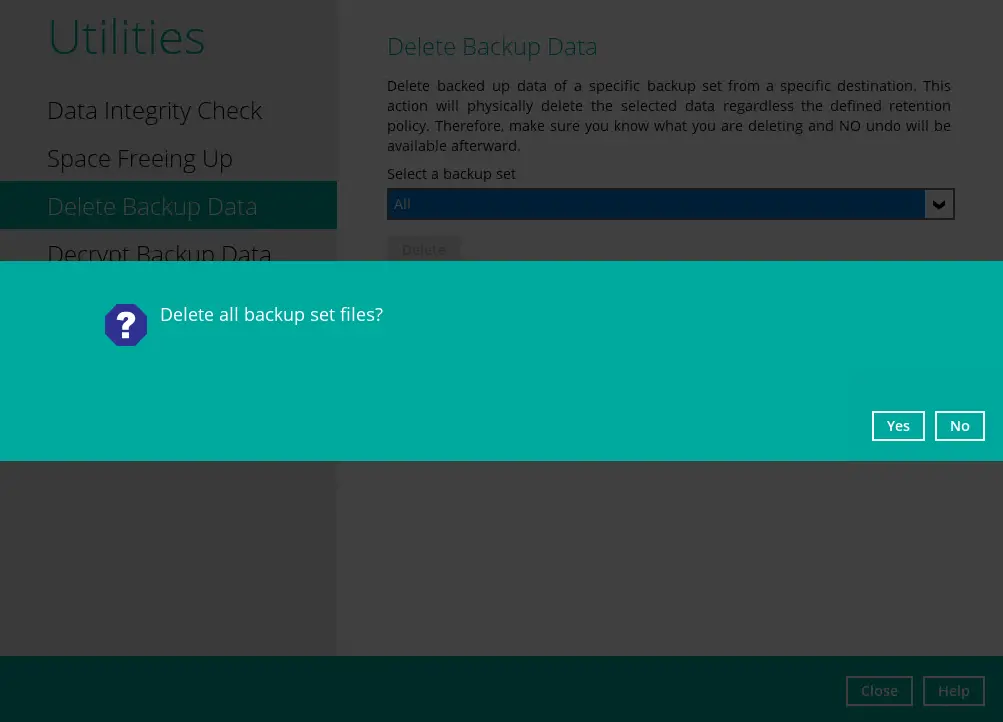 Delete all backup sets