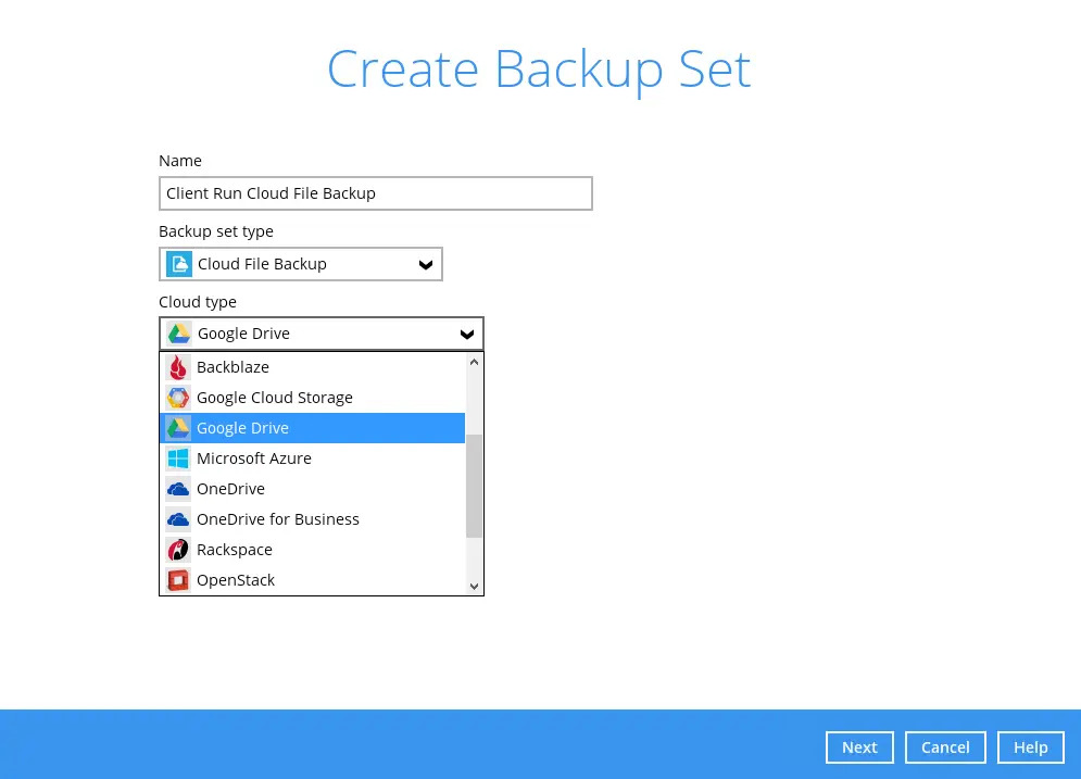 Create backup set