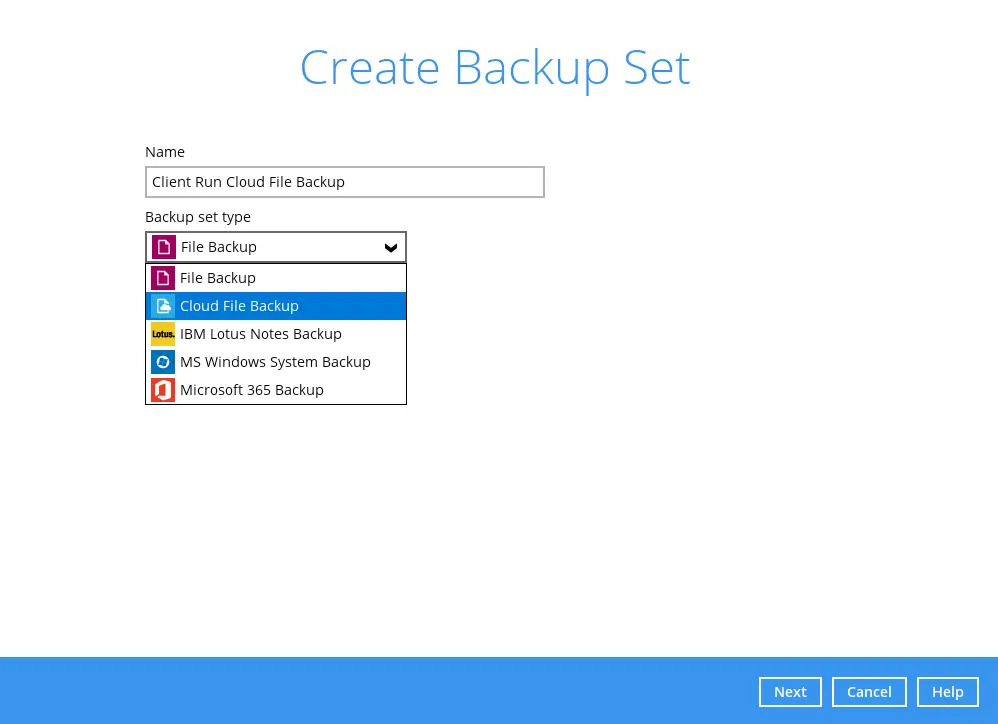 Create backup set
