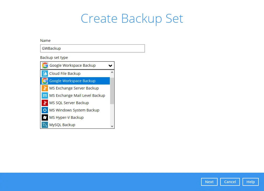 Create Backup Set