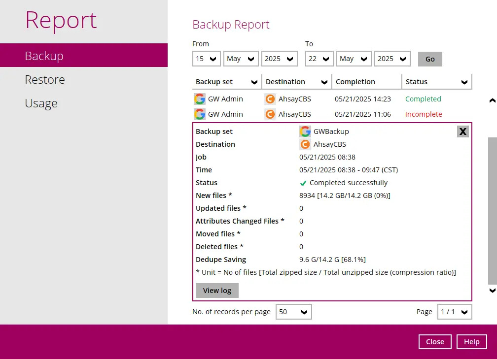Backup Report Summary
