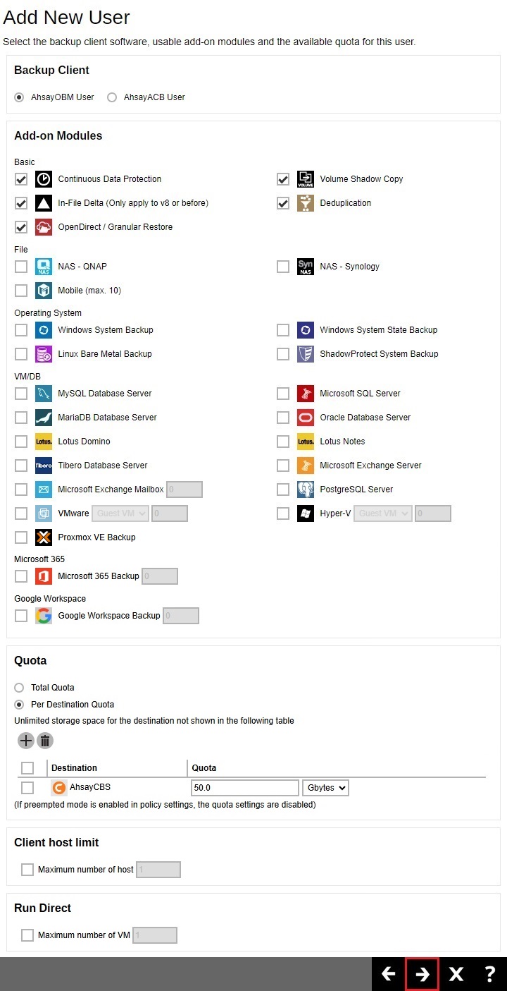 Backup Client Settings