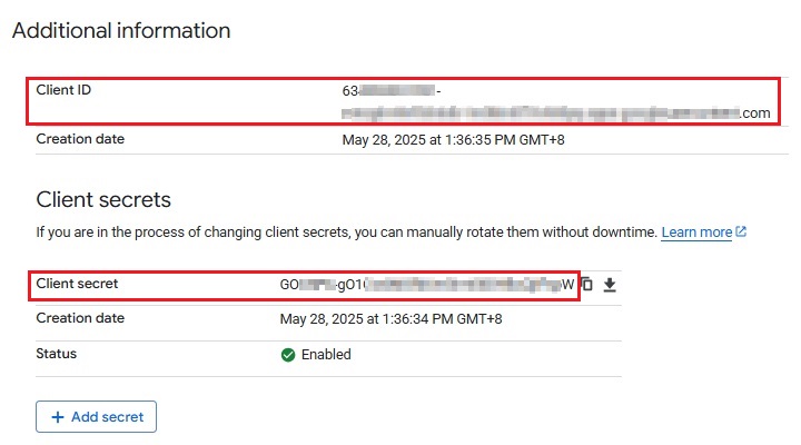 Client ID and Client Secret in Google Auth Platform