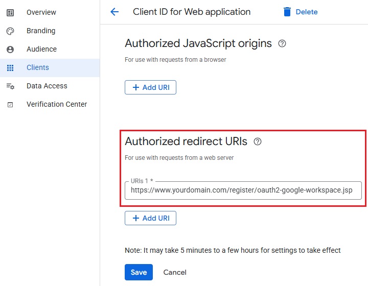 Authorization Code Redirect URI in Google Auth Platform