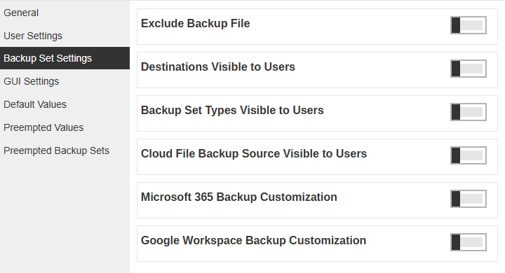 Backup Set Settings
