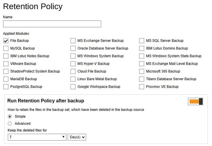 Retention Policy Default Value