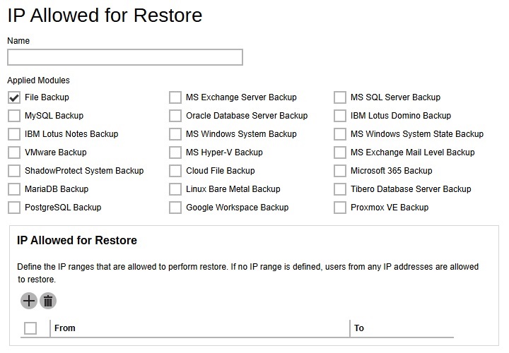 IP Allowed for Restore Default Value