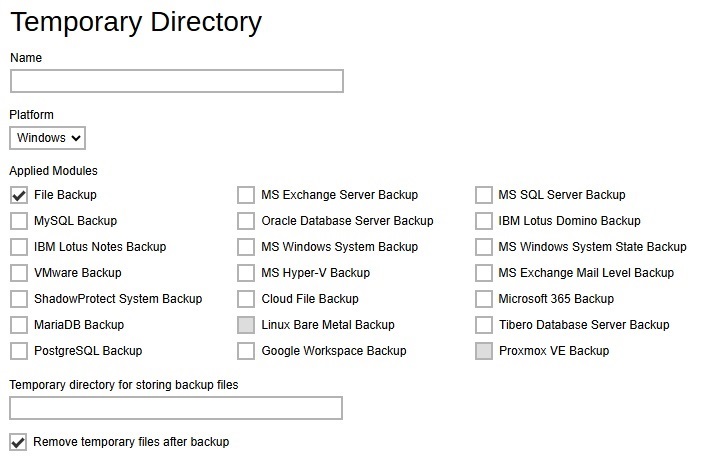 Temporary Directory Default Values
