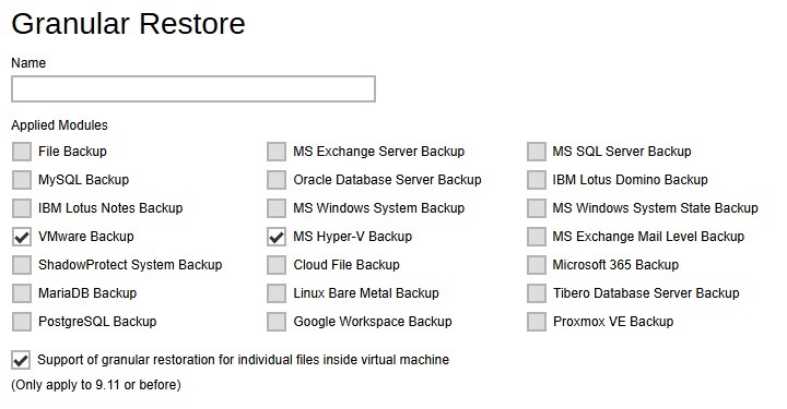 Granular Restore Default Values