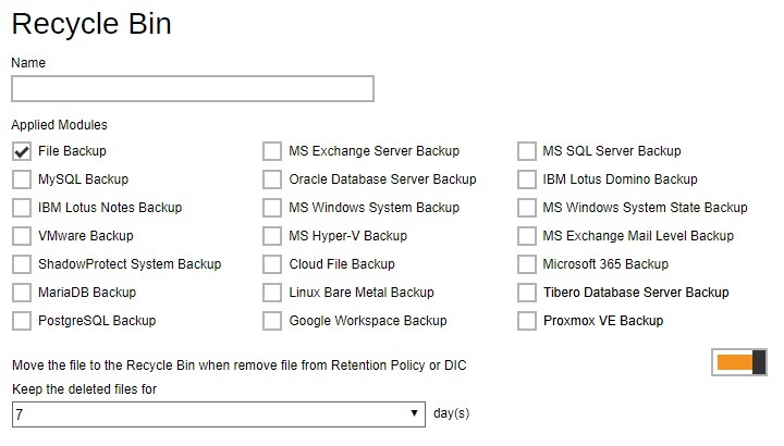 Recycle Bin Default Values