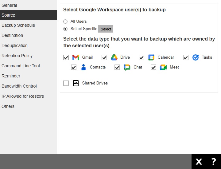 Example of a Google Workspace Backup Set