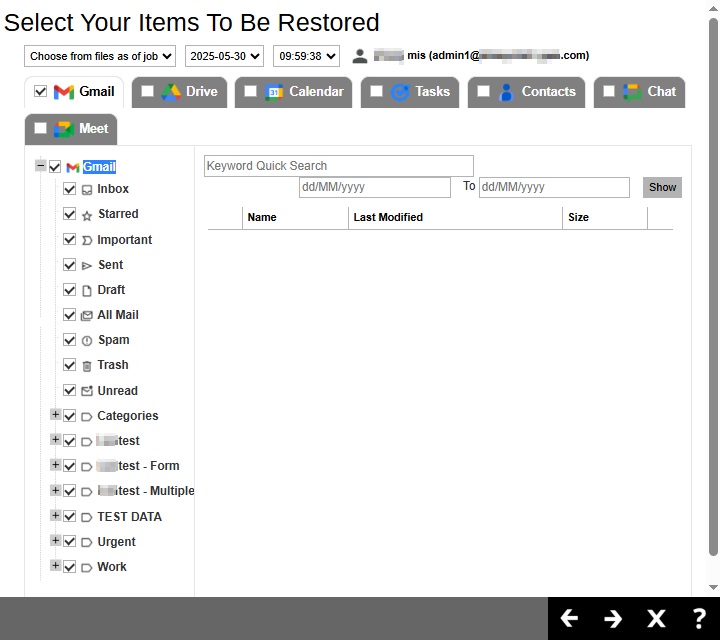 Select Items To Restore