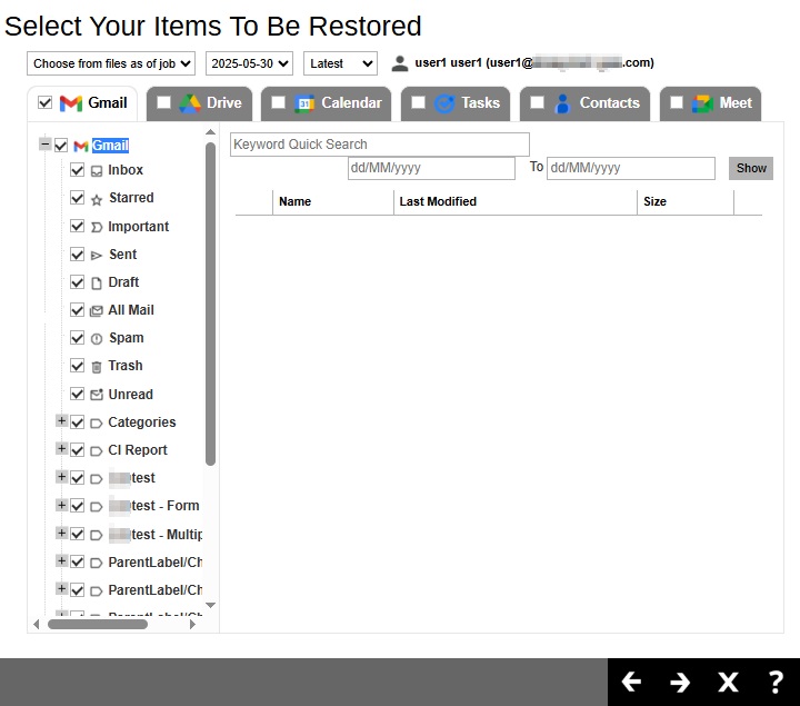 Select Items To Restore