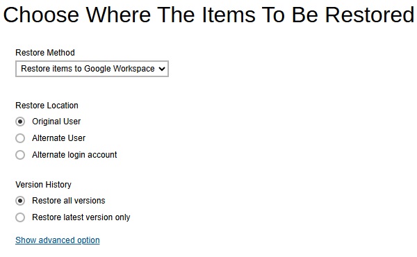 Restore Items to Google Workspace