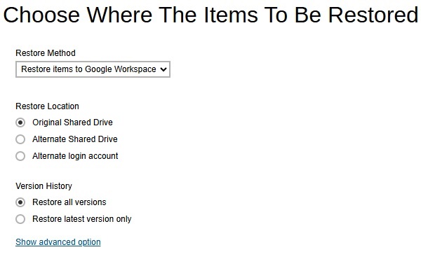 Restore Items to Google Workspace