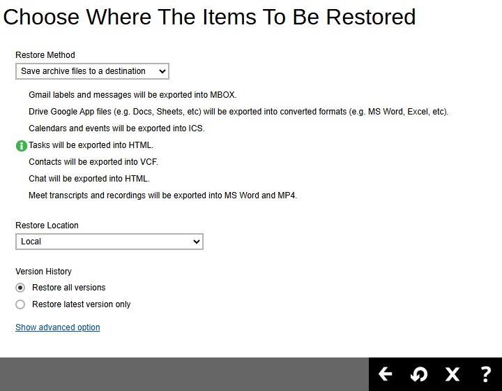 Save archive files to a destination
