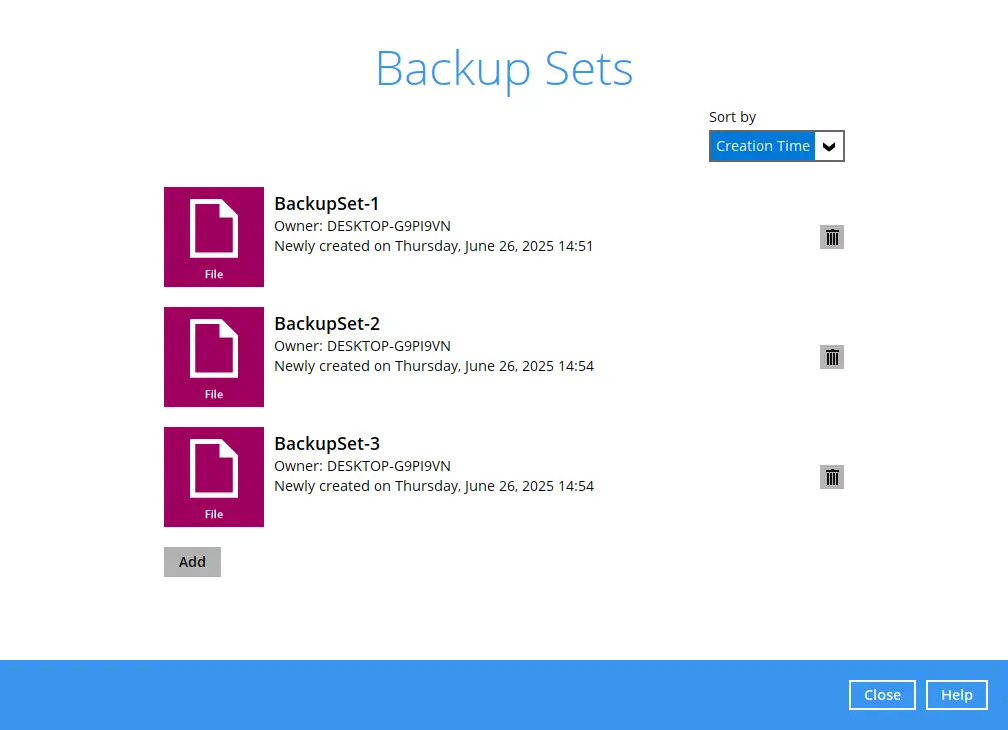 Select Backup Set