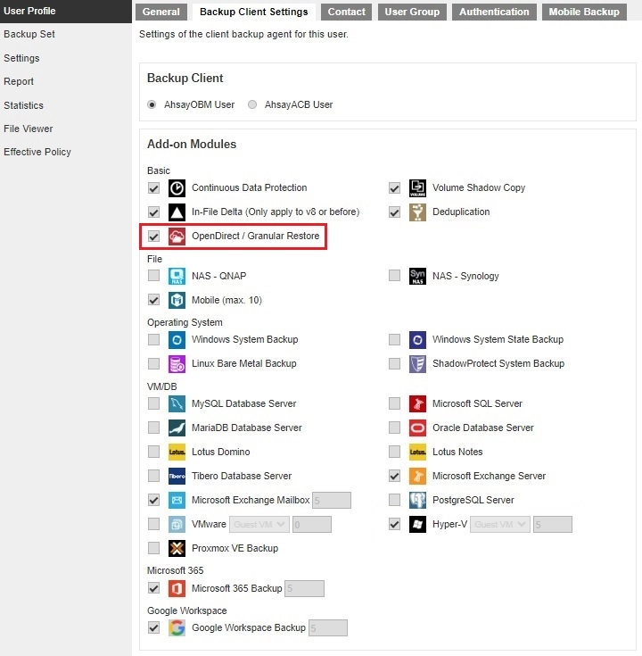 OpenDirect/Granular Restore Add-on Module